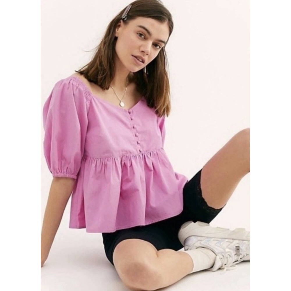 Free People Veronica Sweetheart Pink Babydoll Peplum Top XS